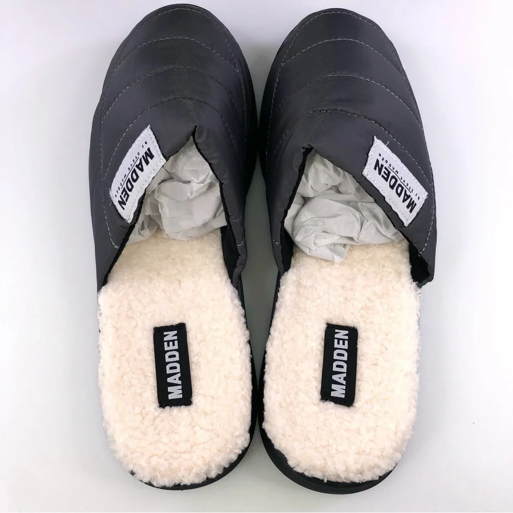 Madden Men Faux Shearling Mule Slippers M-Tochen Grey Fabric